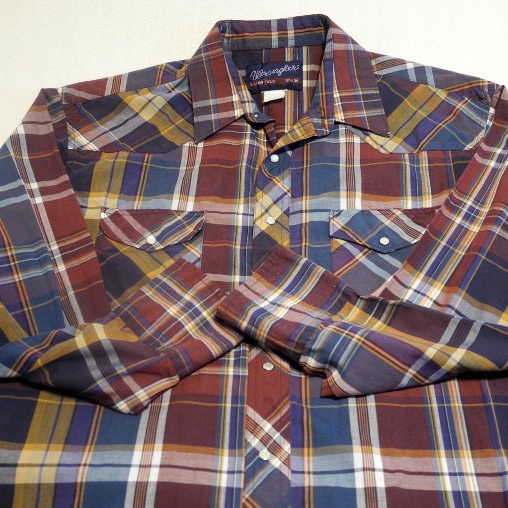 Wrangler X Long Tail Pearl Snap Plaid Sz. 16 1/2